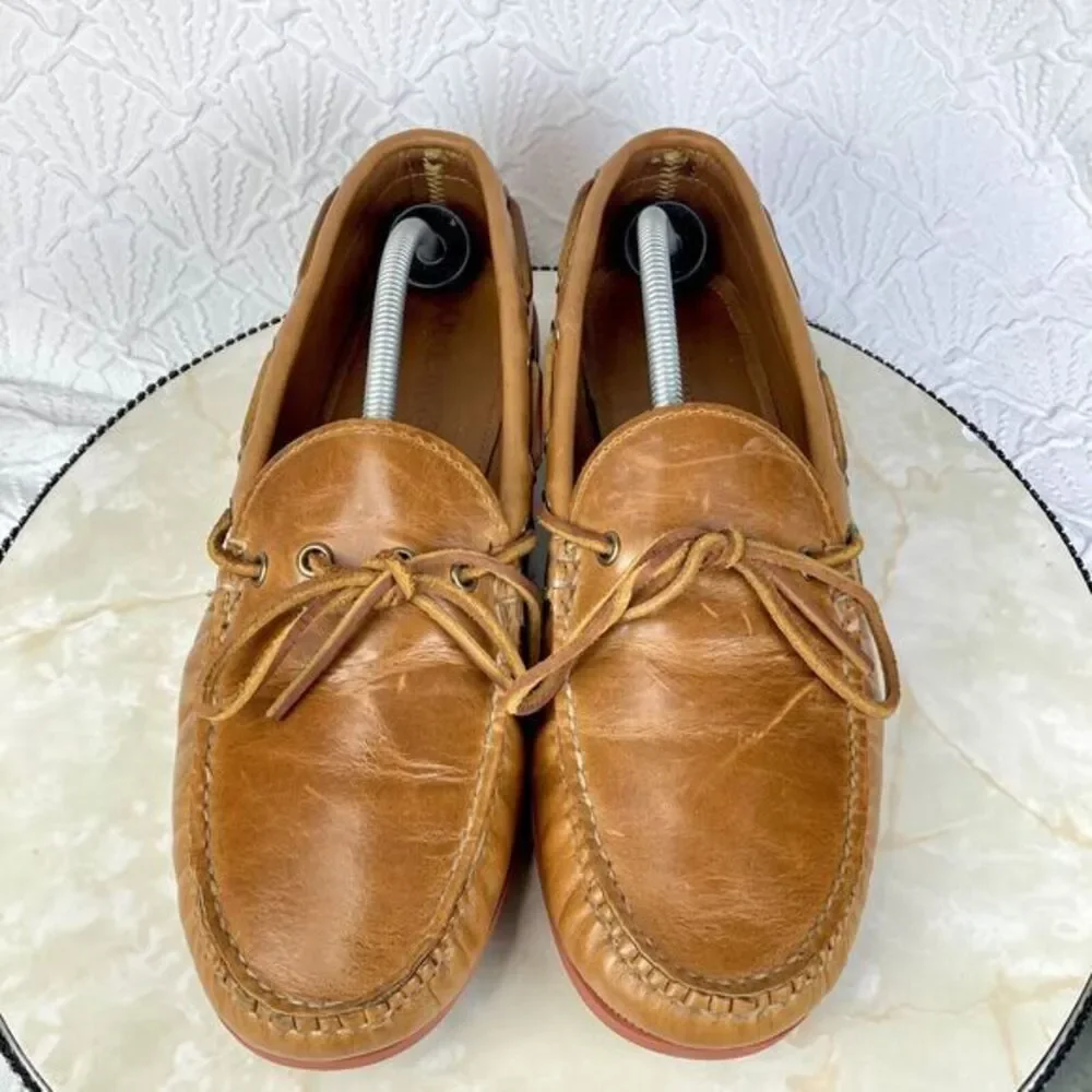 Quoddy Tan Leather Moc Toe Slip-On Boat Shoes